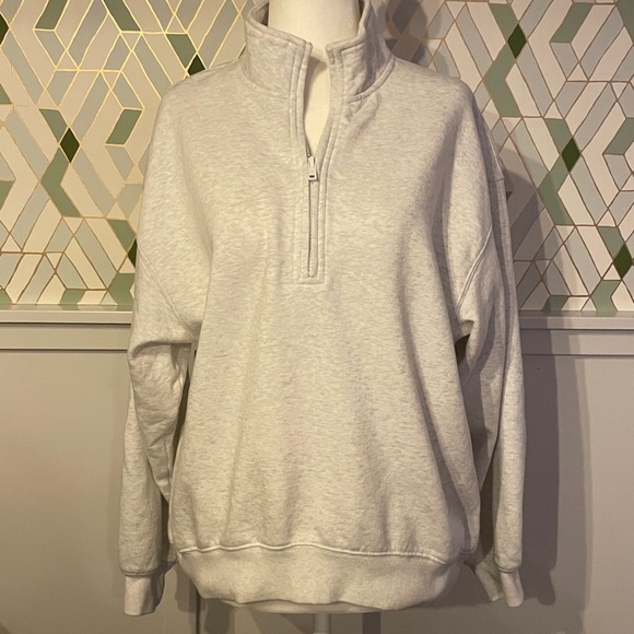 bp Tops - BP Relaxed Quarter Zip Pullover Heather Grey Size XS